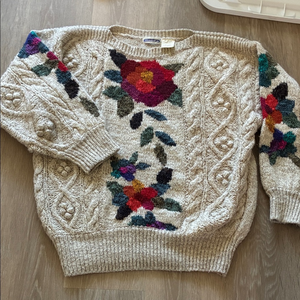 Floral Knit Sweater - Cream with Multicolor Accents